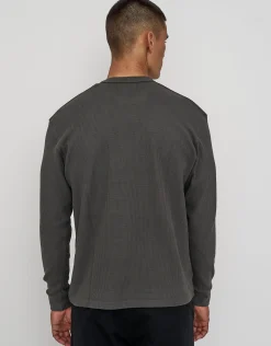 Waffle Relaxed Fit Long Sleeve T Shirt in Ivy