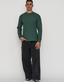 Waffle Relaxed Fit Long Sleeve T Shirt in Ivy
