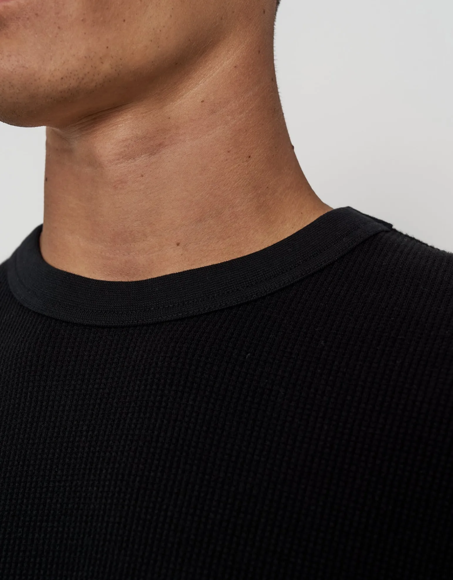 Waffle Relaxed Fit Long Sleeve T Shirt in Black