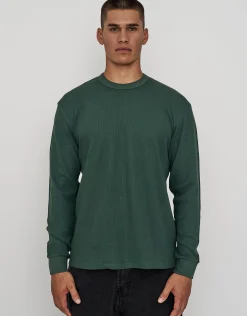 Waffle Relaxed Fit Long Sleeve T Shirt in Black