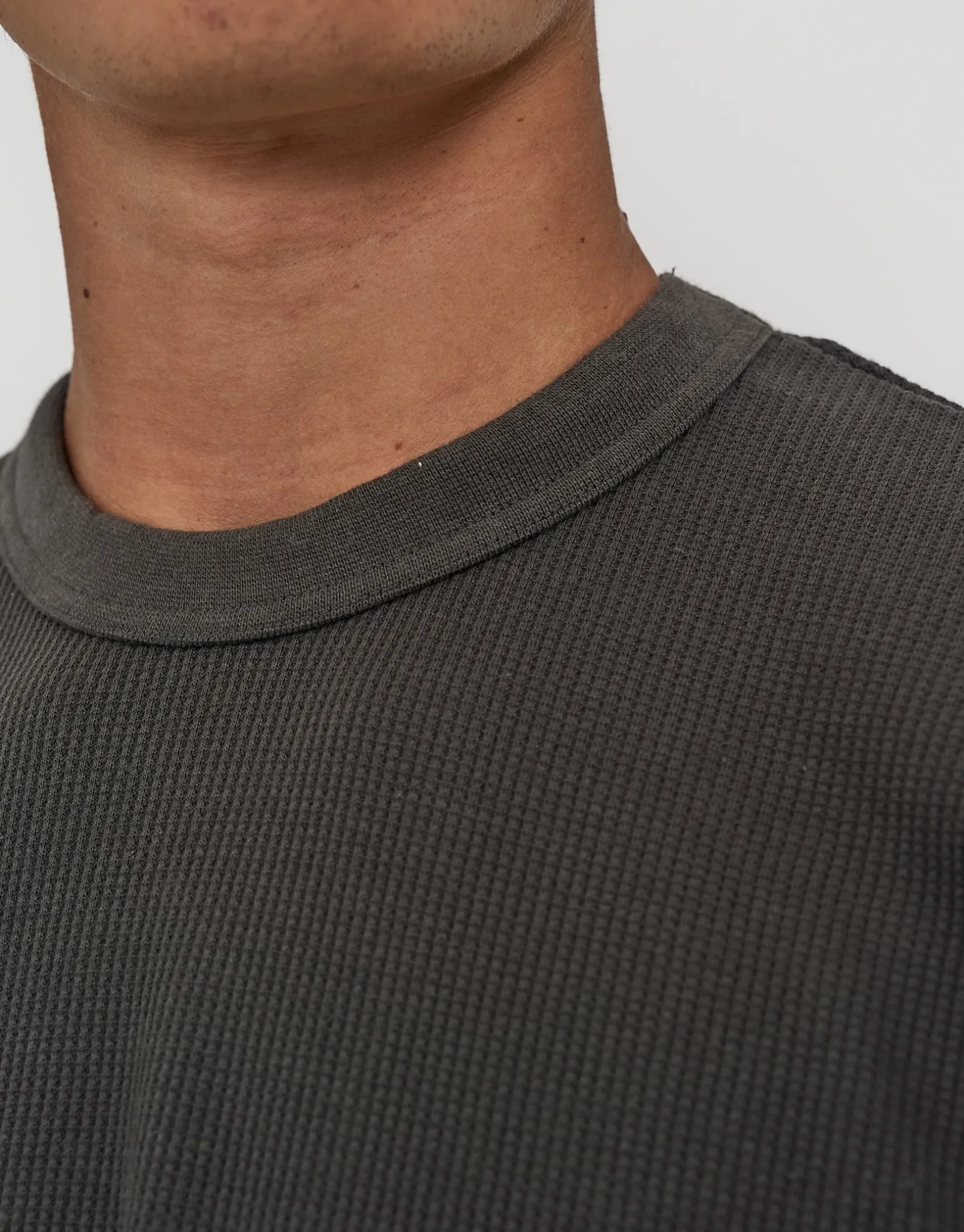 Waffle Relaxed Fit Long Sleeve T Shirt in Black