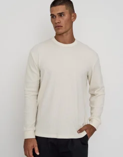 Waffle Relaxed Fit Long Sleeve T Shirt in Black