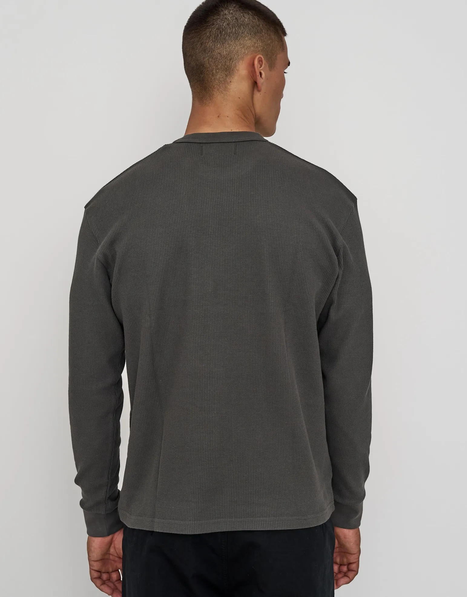 Waffle Relaxed Fit Long Sleeve T Shirt in Black