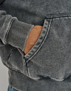 Washed Oversized Cropped Zip Up Hoodie in Black