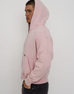 Washed Oversized Cropped Zip Up Hoodie in Black