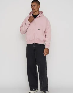 Washed Oversized Cropped Zip Up Hoodie in Black