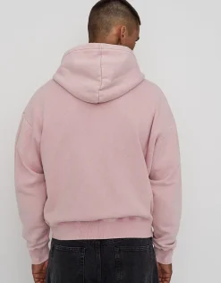 Washed Oversized Cropped Zip Up Hoodie in Pink
