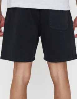 Washed Twill Elastic Waist Shorts in Black