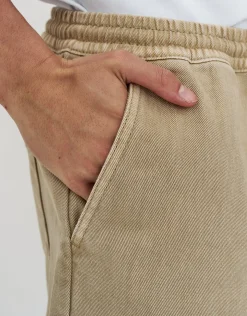 Washed Twill Elastic Waist Shorts in Black