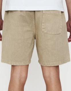 Washed Twill Elastic Waist Shorts in Black