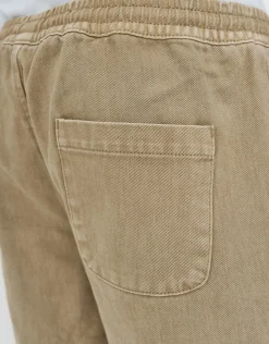 Washed Twill Elastic Waist Shorts in Black