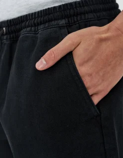 Washed Twill Elastic Waist Shorts in Black