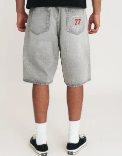 West Divison Baggy Fit Jorts in Black/white Stitch