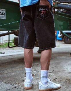 West Divison Baggy Fit Jorts in Black/white Stitch