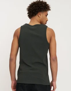Wide Rib Cotton Singlet in Asphalt
