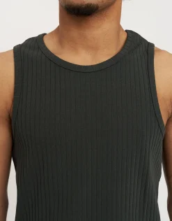 Wide Rib Cotton Singlet in Asphalt
