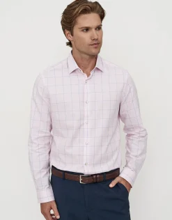 Window Grid Long Sleeve Dress Shirt in Light Blue