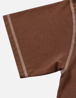 Worldwide Embroidered Graphic Box Fit T Shirt in Bitter Brown