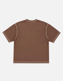 Worldwide Embroidered Graphic Box Fit T Shirt in Bitter Brown