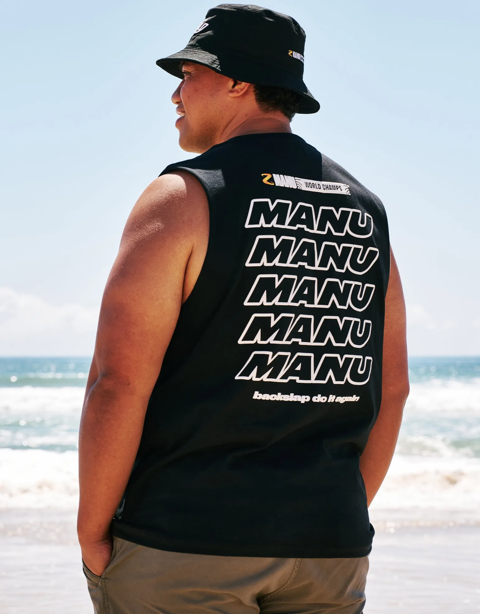 Z Manu World Champs Muscle Singlet in Solid Black