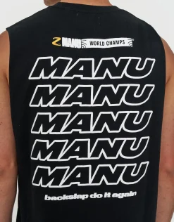 Z Manu World Champs Muscle Singlet in Solid Black